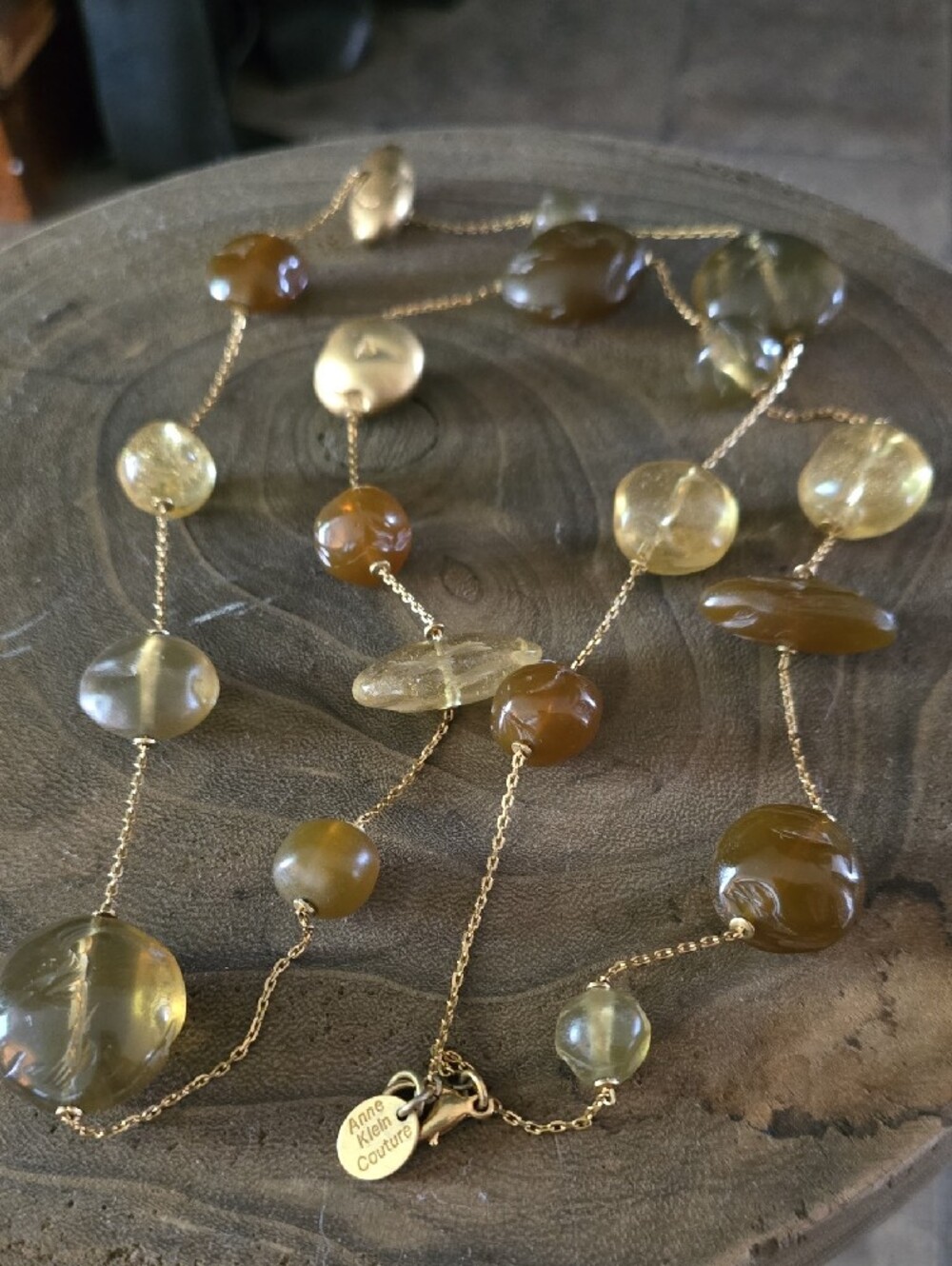 Vintage Anne Klein Couture Poured Glass & Lucite Statement Sautoir Necklace